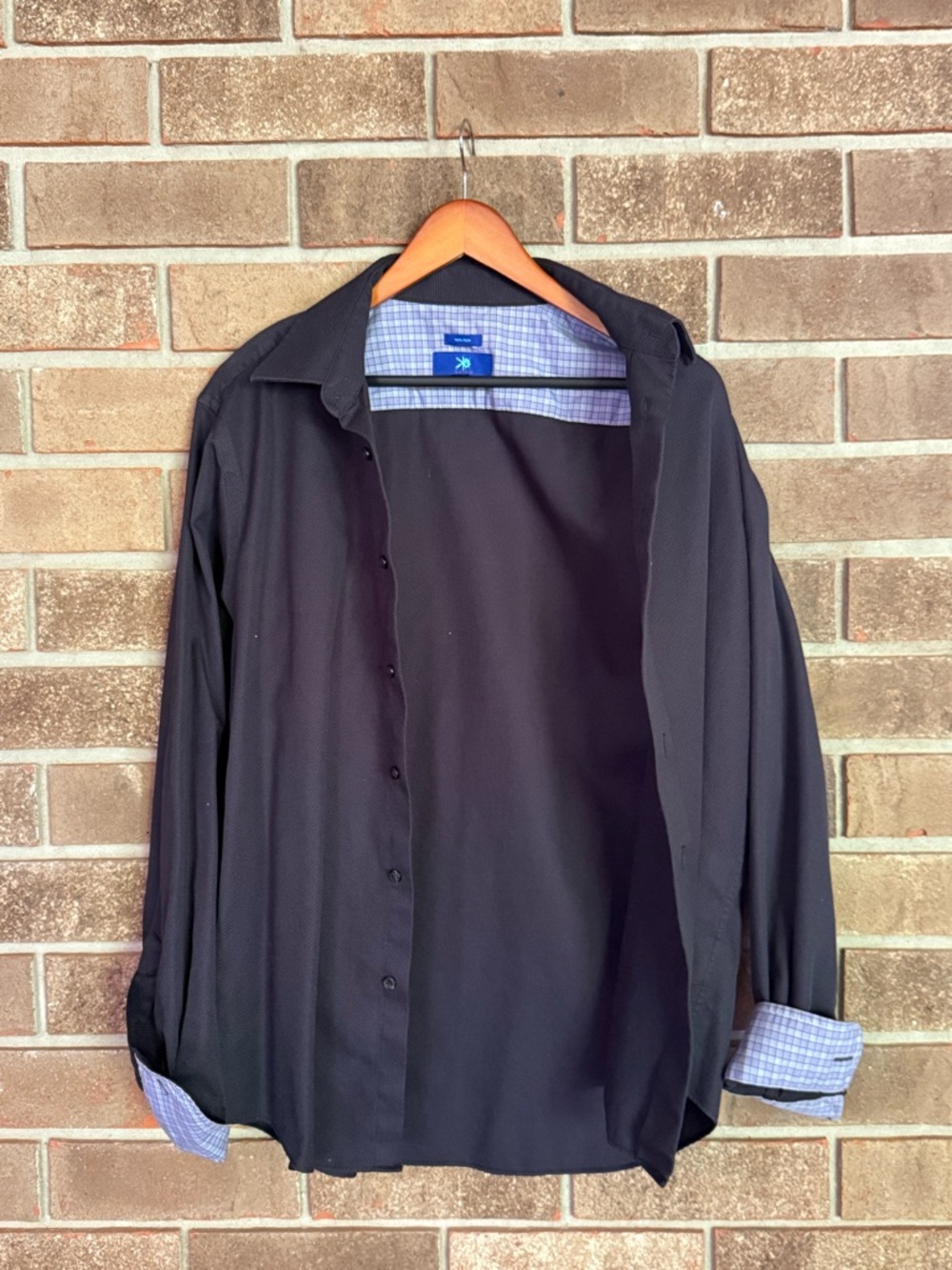 Egara Black Dress Shirt with Blue Check Trim